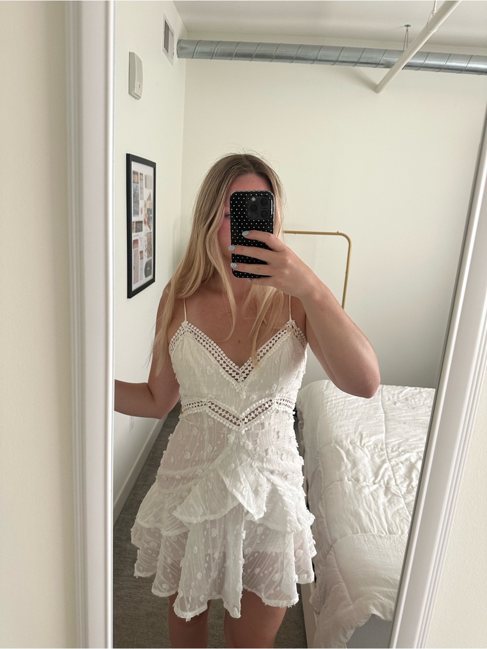 White V-Neck Ruffle Layered Mini Dress